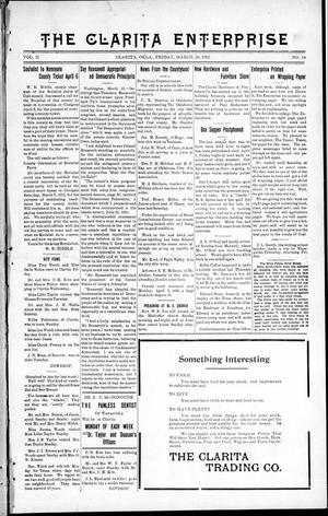 The Clarita Enterprise (Clarita, Okla.), Vol. 2, No. 14, Ed. 1 Friday, March 29, 1912