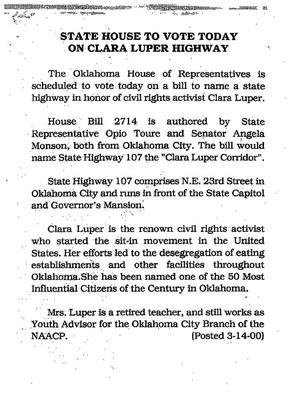 Notice regarding a vote on the Clara Luper Highway