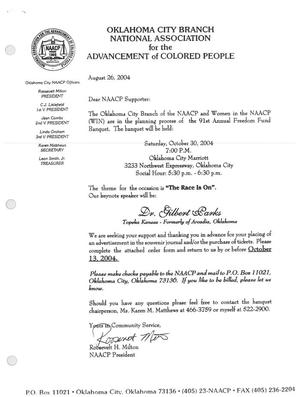 Primary view of object titled 'Notice regarding the 91st Annual Freedom Fund Banquet'.