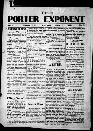 The Porter Exponent (Porter, Indian Terr.), Vol. 1, No. 3, Ed. 1 Saturday, June 1, 1907