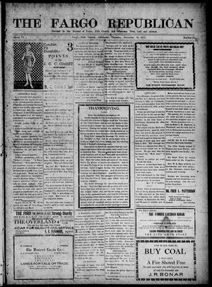 Primary view of object titled 'The Fargo Republican (Fargo, Okla.), Vol. 6, No. 27, Ed. 1 Thursday, November 25, 1915'.