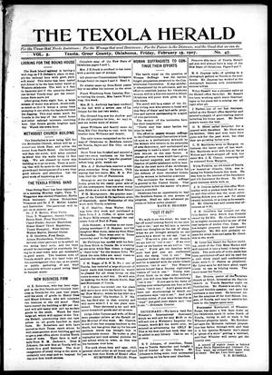 Primary view of object titled 'The Texola Herald (Texola, Okla.), Vol. 5, No. 47, Ed. 1 Friday, February 15, 1907'.
