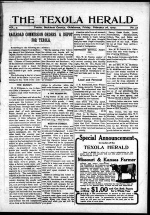 Primary view of object titled 'The Texola Herald (Texola, Okla.), Vol. 7, No. 47, Ed. 1 Friday, February 26, 1909'.