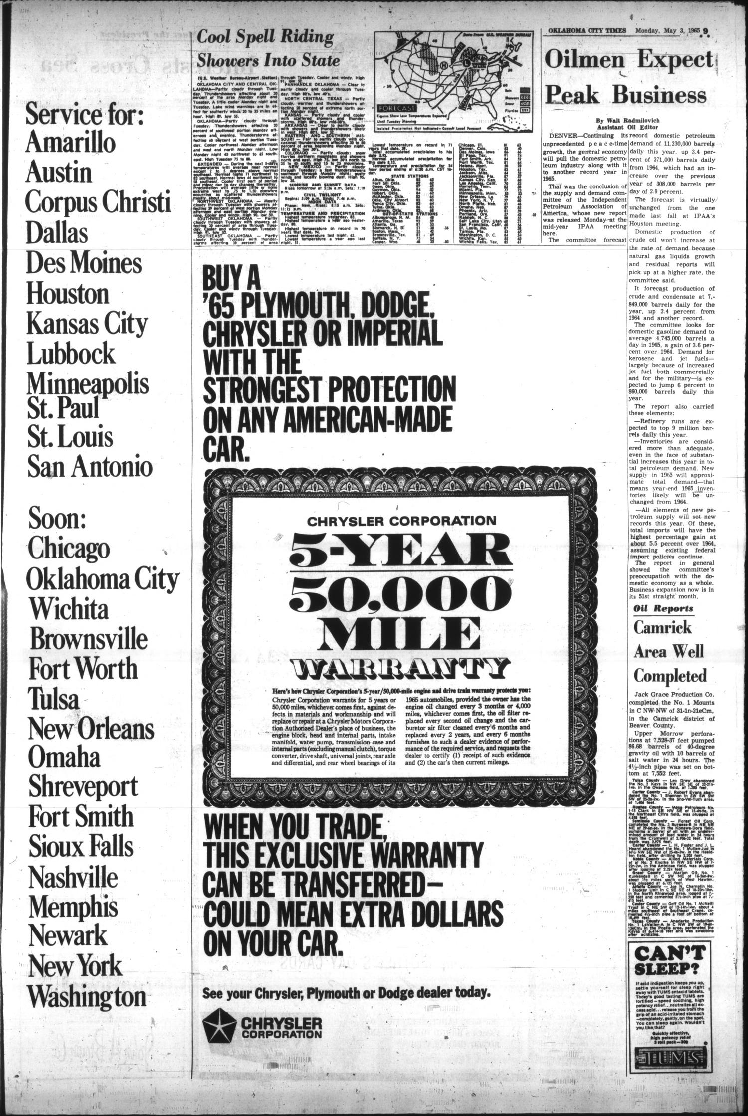Oklahoma City Times (Oklahoma City, Okla.), Vol. 76, No. 65, Ed. 1 Monday, May 3, 1965
                                                
                                                    [Sequence #]: 9 of 34
                                                