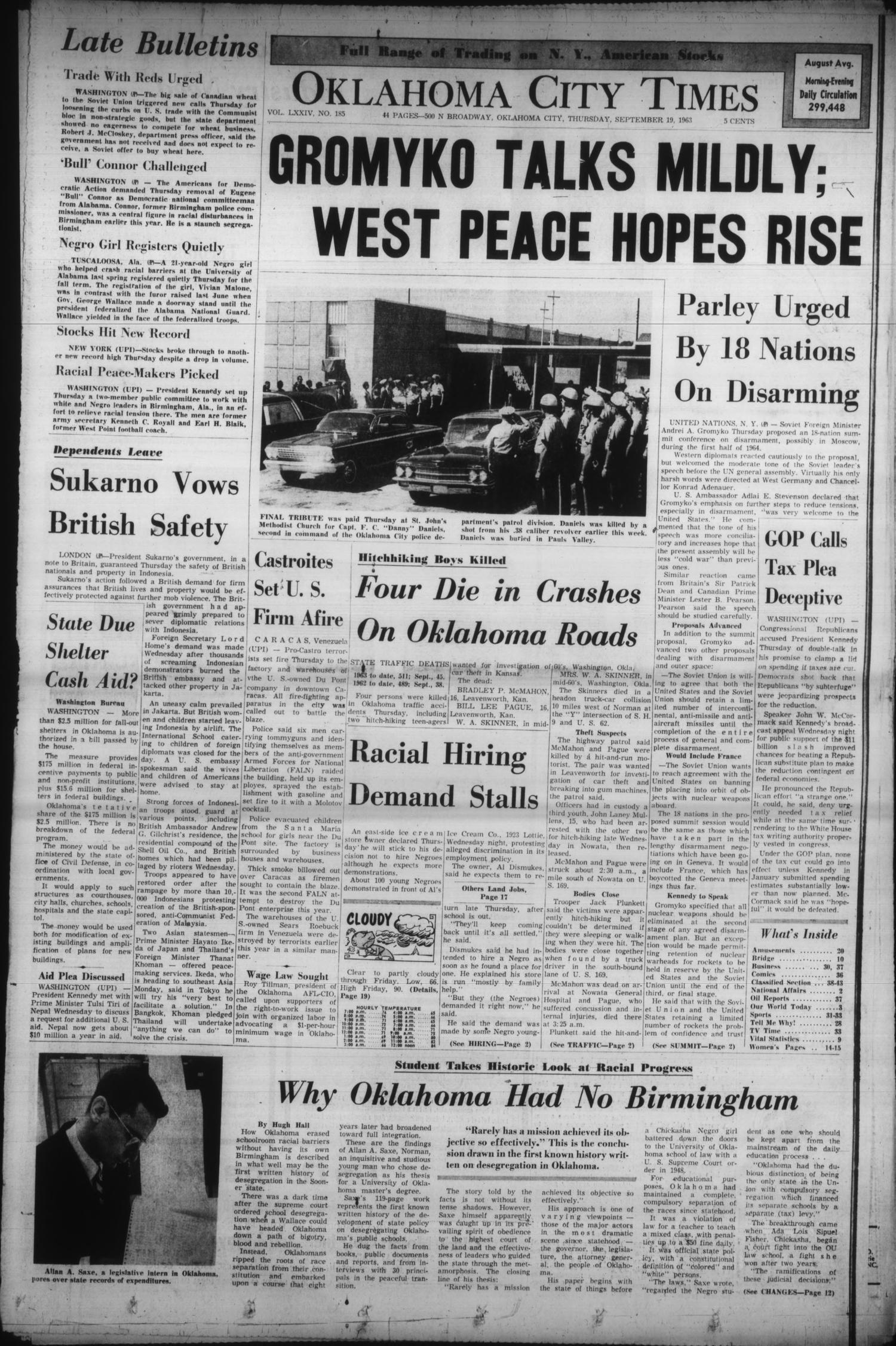 Oklahoma City Times (Oklahoma City, Okla.), Vol. 74, No. 185, Ed. 3 Thursday, September 19, 1963
                                                
                                                    [Sequence #]: 1 of 5
                                                