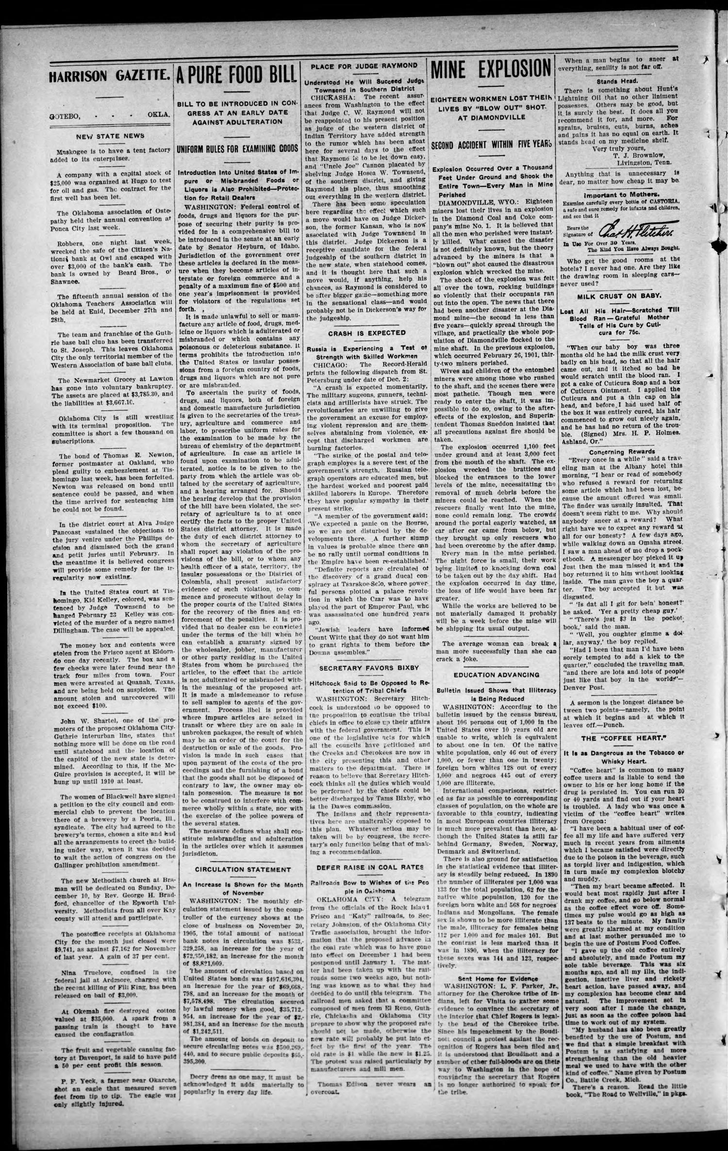 Harrison Gazette. (Gotebo, Okla.), Vol. 5, No. 19, Ed. 1 Friday, December 8, 1905
                                                
                                                    [Sequence #]: 4 of 8
                                                