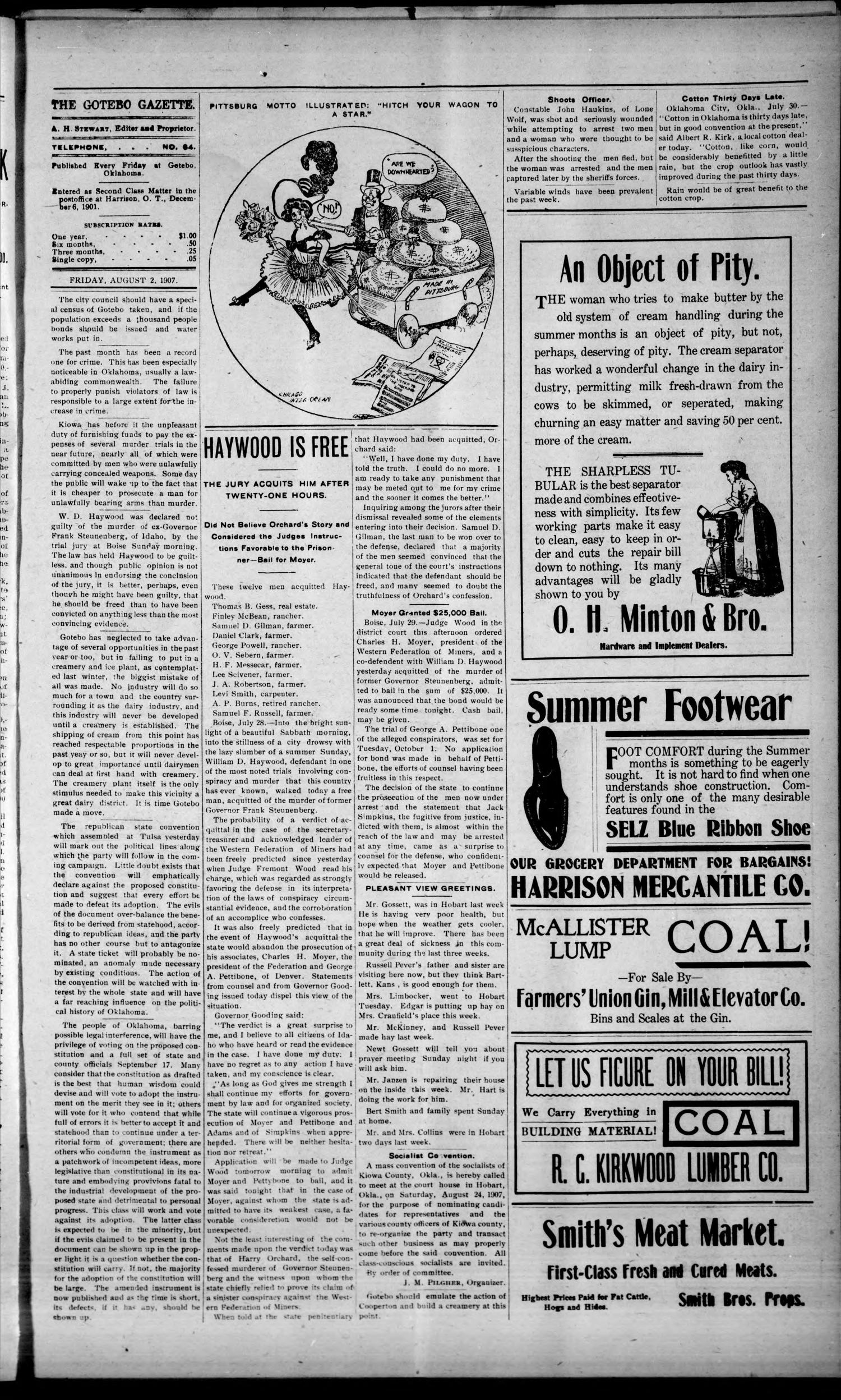 The Harrison Gazette. The Gotebo Gazette. (Gotebo, Okla.), Vol. 6, No. 51, Ed. 1 Friday, August 2, 1907
                                                
                                                    [Sequence #]: 3 of 8
                                                
