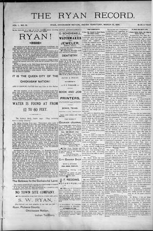 The Ryan Record. (Ryan, Chickasaw Nation, Indian Terr.), Vol. 1, No. 51, Ed. 1 Saturday, March 10, 1894