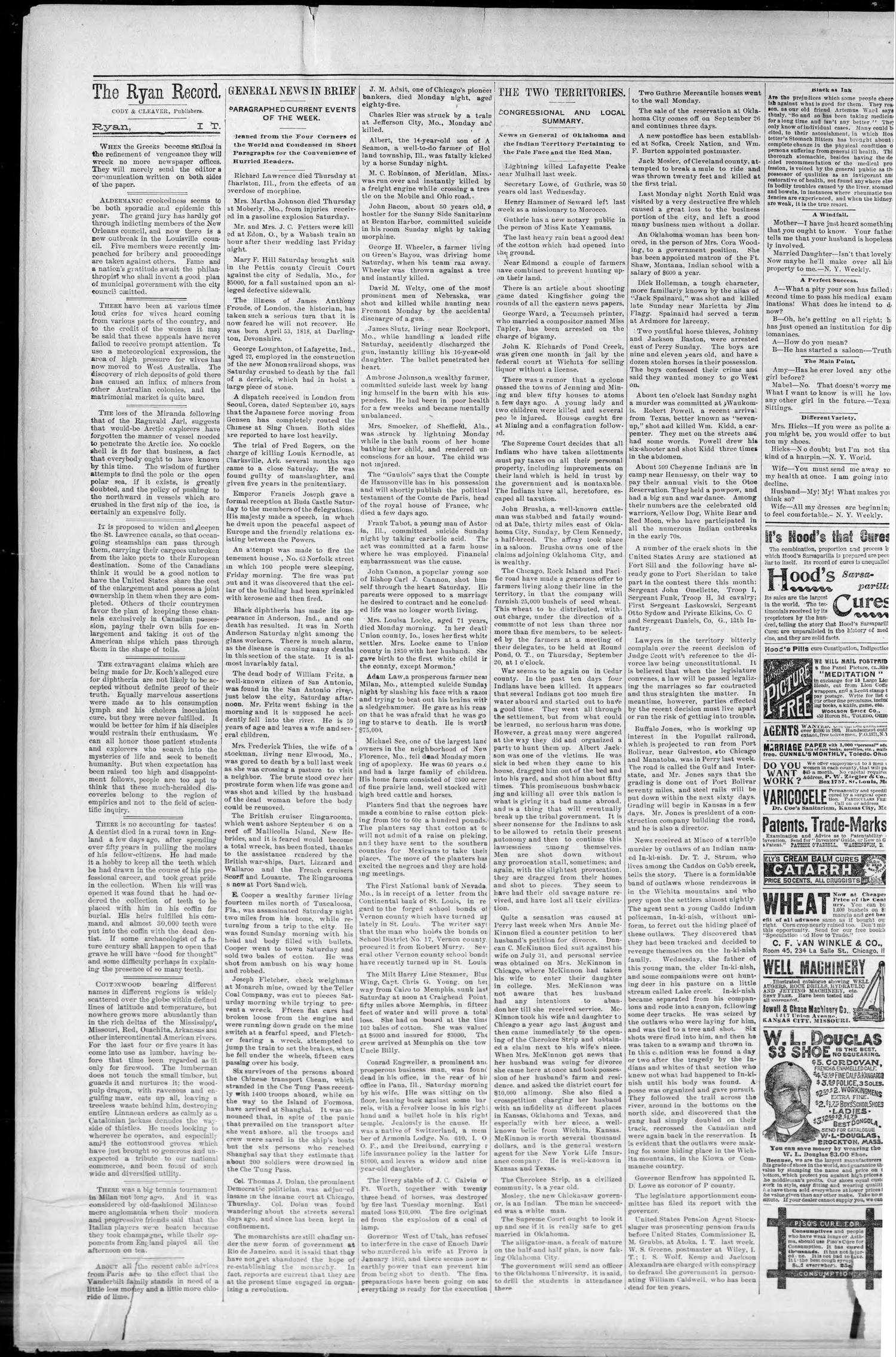The Ryan Record. (Ryan, Chickasaw Nation, Indian Terr.), Vol. 2, No. 30, Ed. 1 Saturday, September 29, 1894
                                                
                                                    [Sequence #]: 2 of 8
                                                