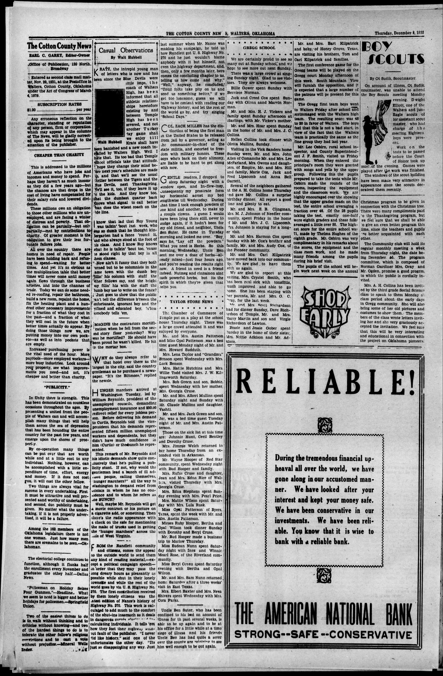 The Cotton County News (Walters, Okla.), Vol. 2, No. 12, Ed. 1 Thursday, December 8, 1932
                                                
                                                    [Sequence #]: 2 of 6
                                                