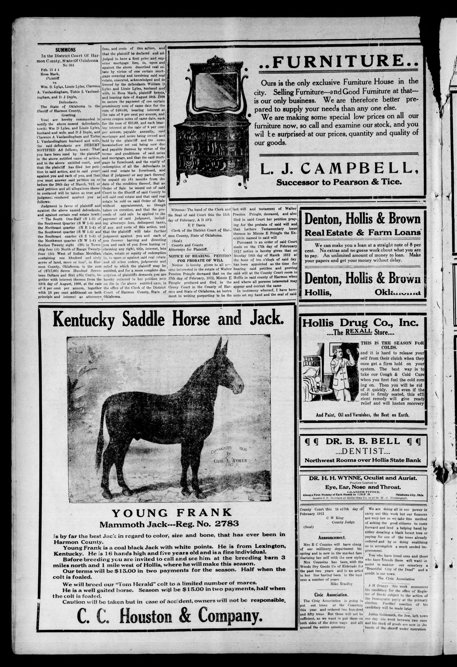 Hollis Post-Herald (Hollis, Okla.), Vol. 9, No. 31, Ed. 1 Thursday, February 22, 1912
                                                
                                                    [Sequence #]: 4 of 4
                                                