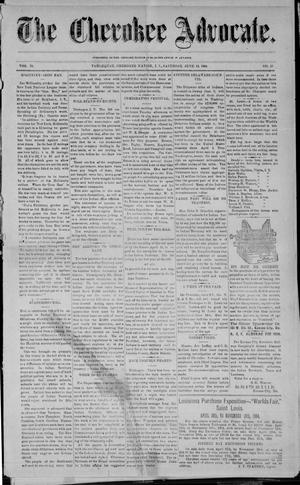 Primary view of object titled 'The Cherokee Advocate. (Tahlequah, Cherokee Nation, Indian Terr.), Vol. 28, No. 19, Ed. 1 Saturday, June 11, 1904'.
