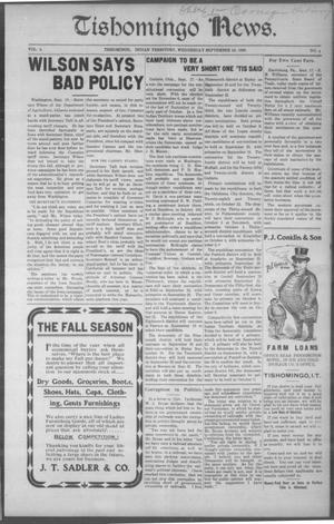 Tishomingo News. (Tishomingo, Indian Terr.), Vol. 4, No. 4, Ed. 1 Wednesday, September 19, 1906