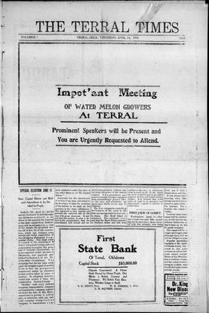 The Terral Times (Terral, Okla.), Vol. 1, Ed. 1 Thursday, April 14, 1910