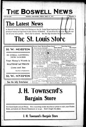 The Boswell News (Boswell, Oklahoma), Vol. 8, No. 10, Ed. 1 Friday, March 10, 1911