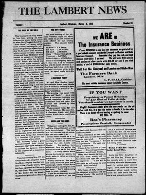 The Lambert News (Lambert, Okla.), Vol. 1, No. 15, Ed. 1 Thursday, March 4, 1915