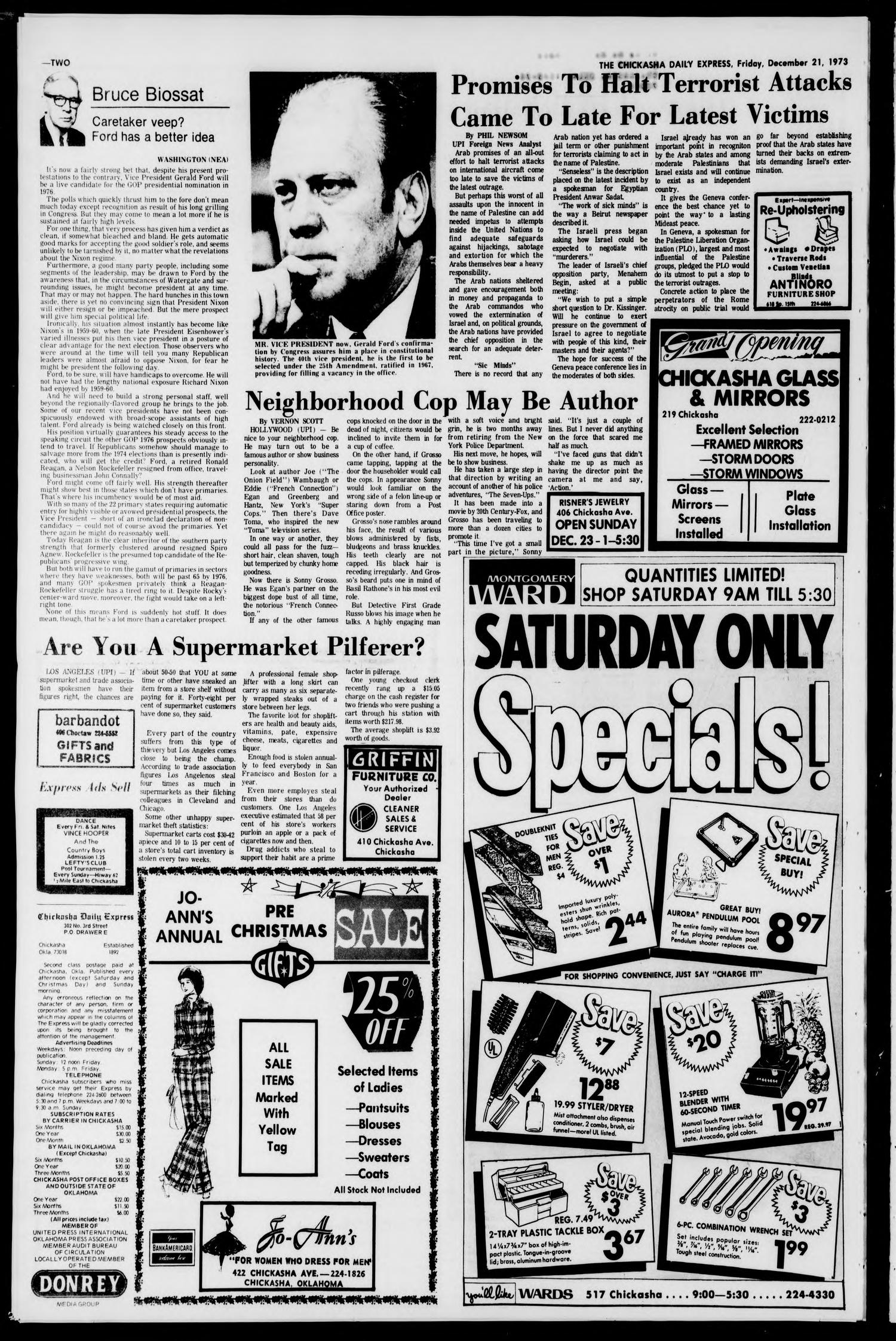 The Chickasha Daily Express (Chickasha, Okla.), Vol. 81, No. 247, Ed. 1 Friday, December 21, 1973
                                                
                                                    [Sequence #]: 2 of 14
                                                