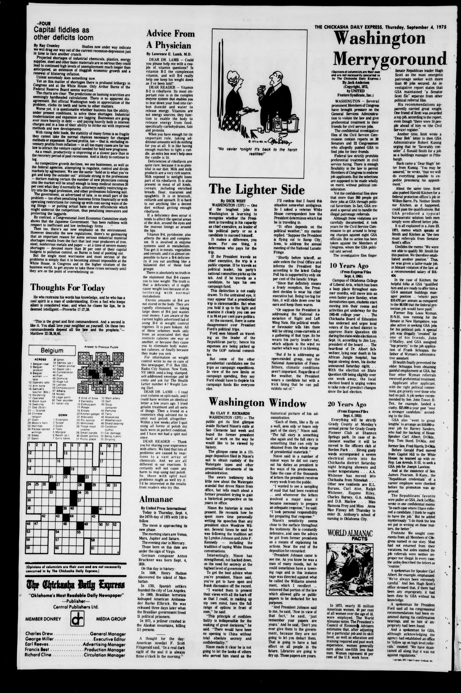 The Chickasha Daily Express (Chickasha, Okla.), Vol. 83, No. 151, Ed. 1 Thursday, September 4, 1975
                                                
                                                    [Sequence #]: 4 of 10
                                                