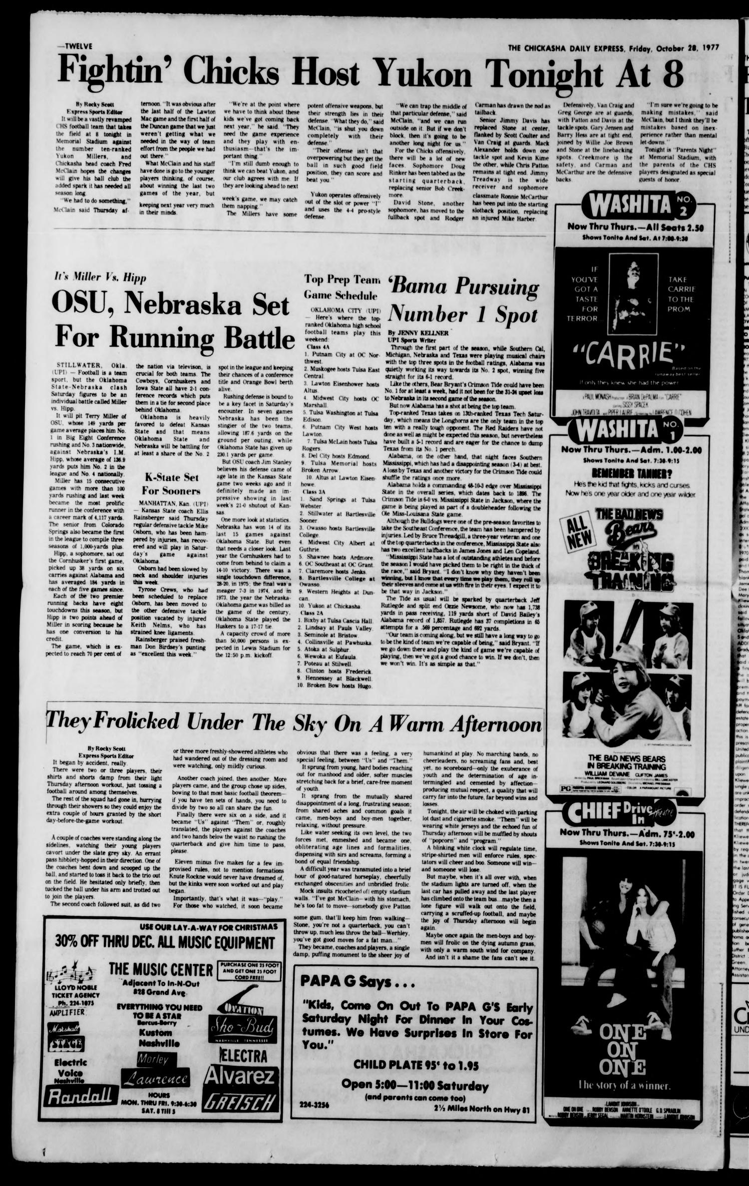 The Chickasha Daily Express (Chickasha, Okla.), Vol. 85, No. 198, Ed. 1 Friday, October 28, 1977
                                                
                                                    [Sequence #]: 12 of 16
                                                