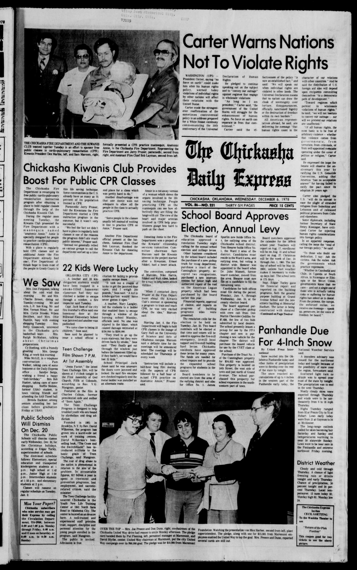 The Chickasha Daily Express (Chickasha, Okla.), Vol. 86, No. 231, Ed. 1 Wednesday, December 6, 1978
                                                
                                                    [Sequence #]: 1 of 36
                                                