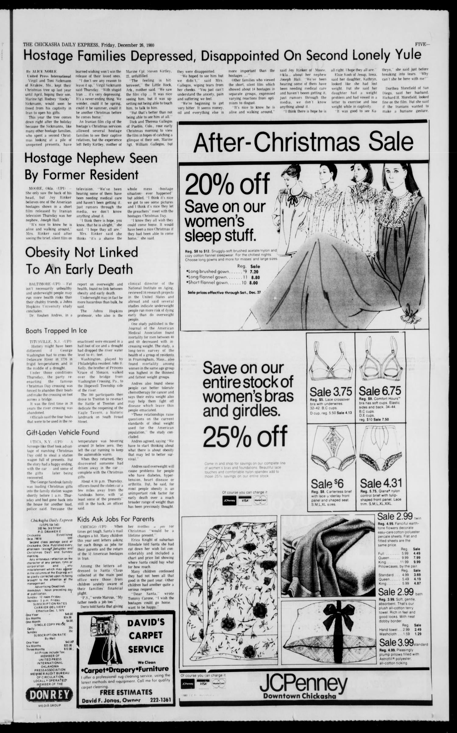The Chickasha Daily Express (Chickasha, Okla.), Vol. 88, No. 235, Ed. 1 Friday, December 26, 1980
                                                
                                                    [Sequence #]: 5 of 18
                                                