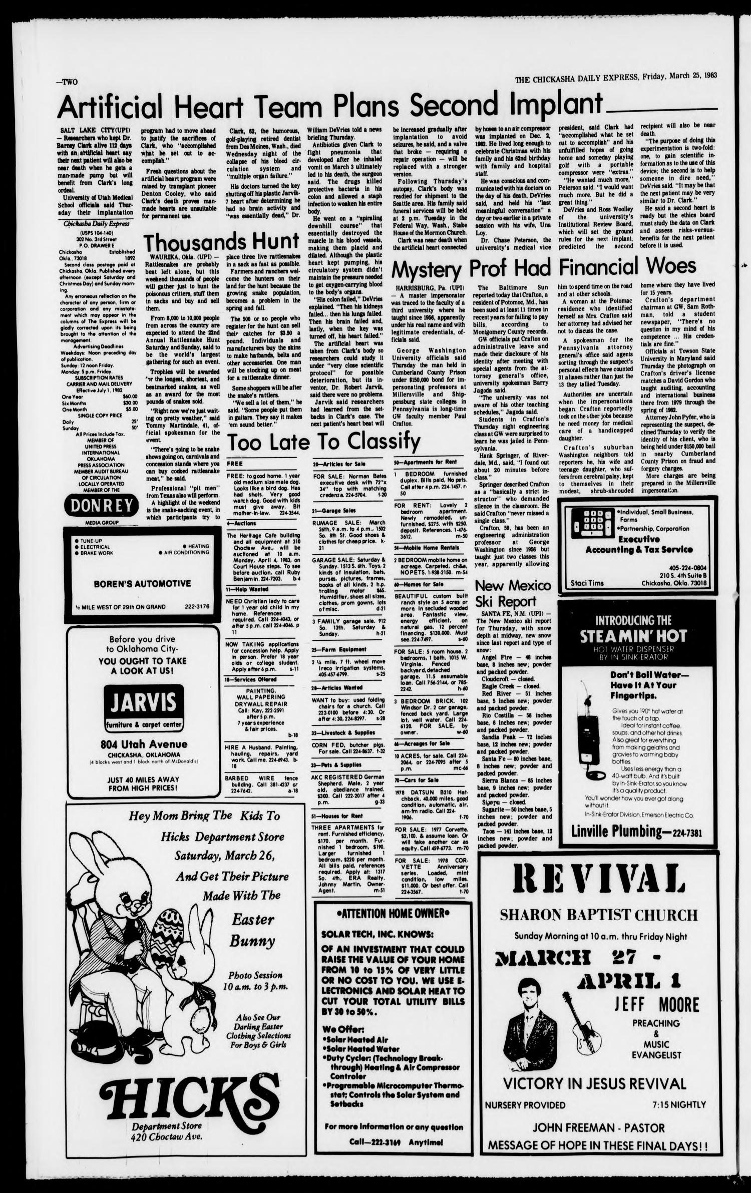 The Chickasha Daily Express (Chickasha, Okla.), Vol. 92, No. 72, Ed. 1 Friday, March 25, 1983
                                                
                                                    [Sequence #]: 2 of 12
                                                