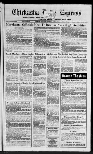 Primary view of object titled 'Chickasha Daily Express (Chickasha, Okla.), Vol. 97, No. 23, Ed. 1 Thursday, April 7, 1988'.