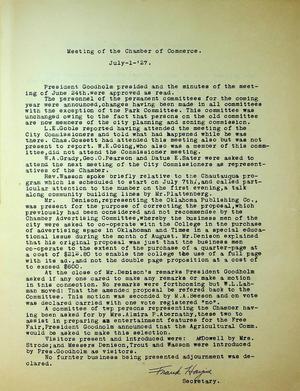 Meeting minutes of the Stillwater Chamber of Commerce for July 1,1927 through December 28, 1928