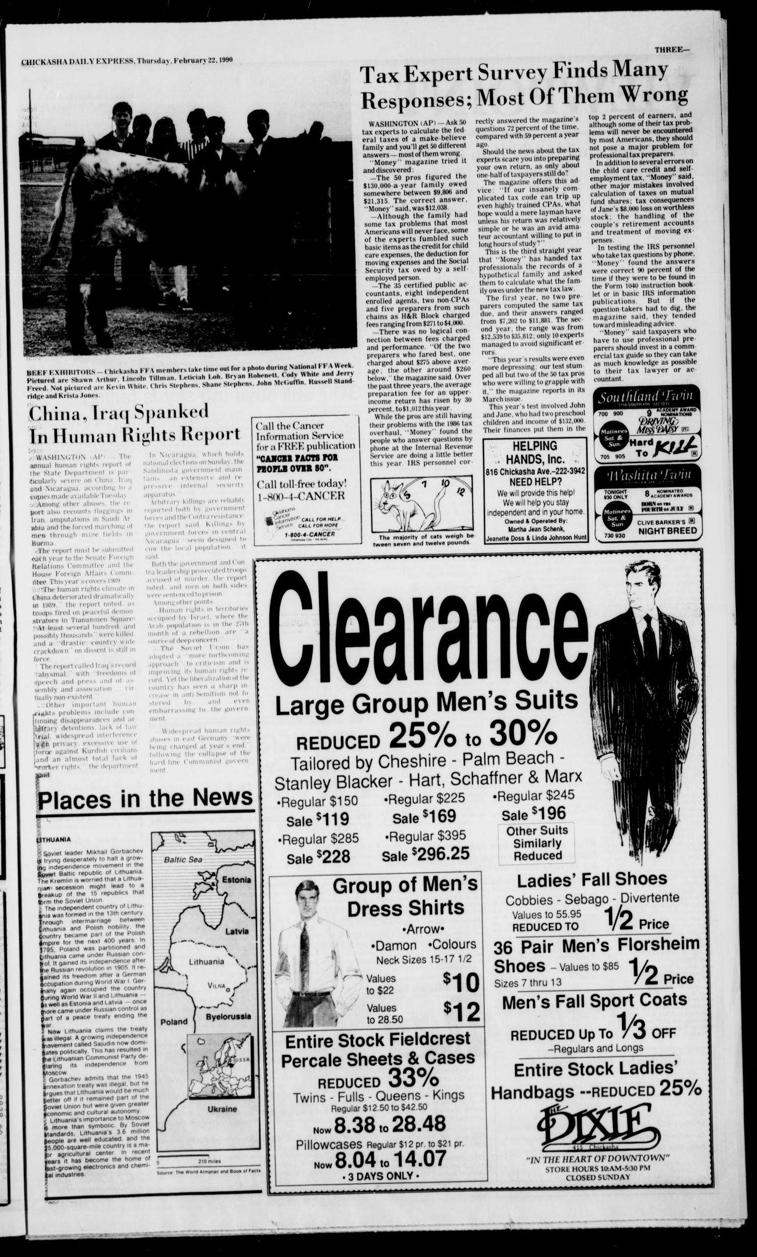 Chickasha Daily Express (Chickasha, Okla.), Vol. 98, No. 295, Ed. 1 Thursday, February 22, 1990
                                                
                                                    [Sequence #]: 3 of 10
                                                