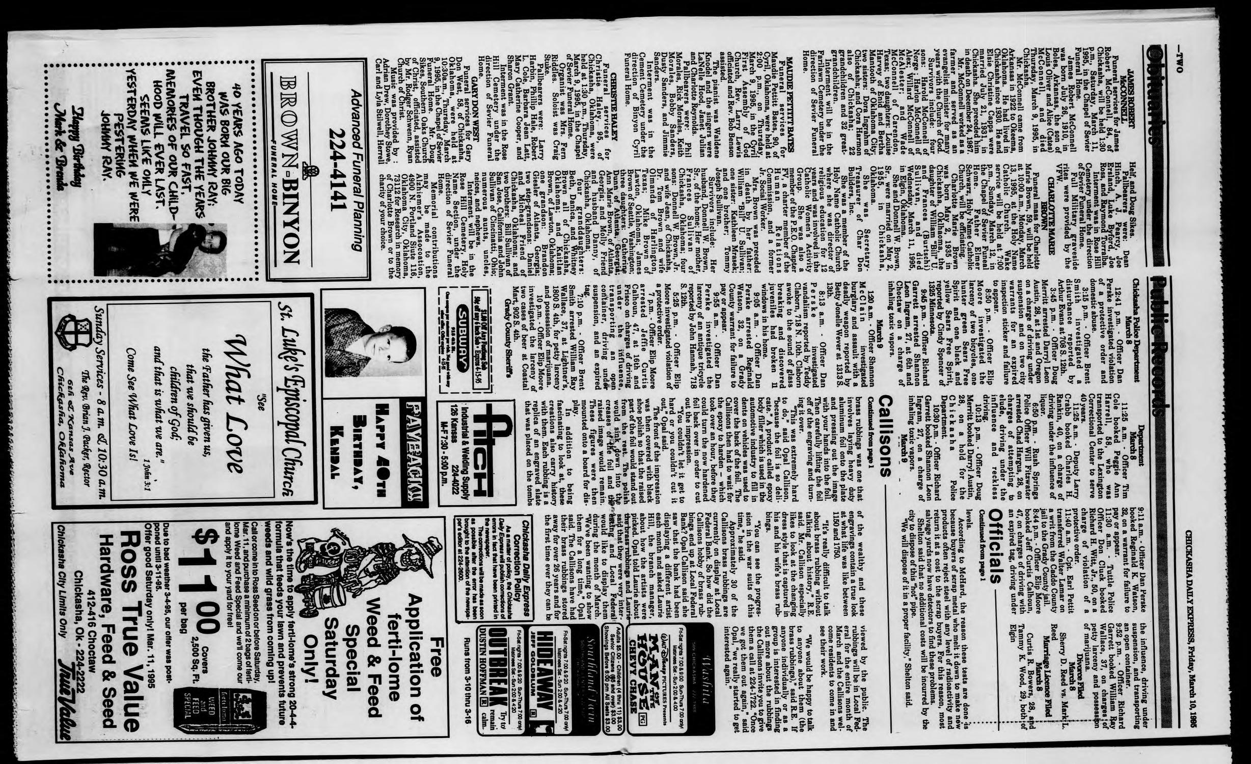 Chickasha Daily Express (Chickasha, Okla.), Vol. 104, No. 308, Ed. 1 Friday, March 10, 1995
                                                
                                                    [Sequence #]: 2 of 10
                                                