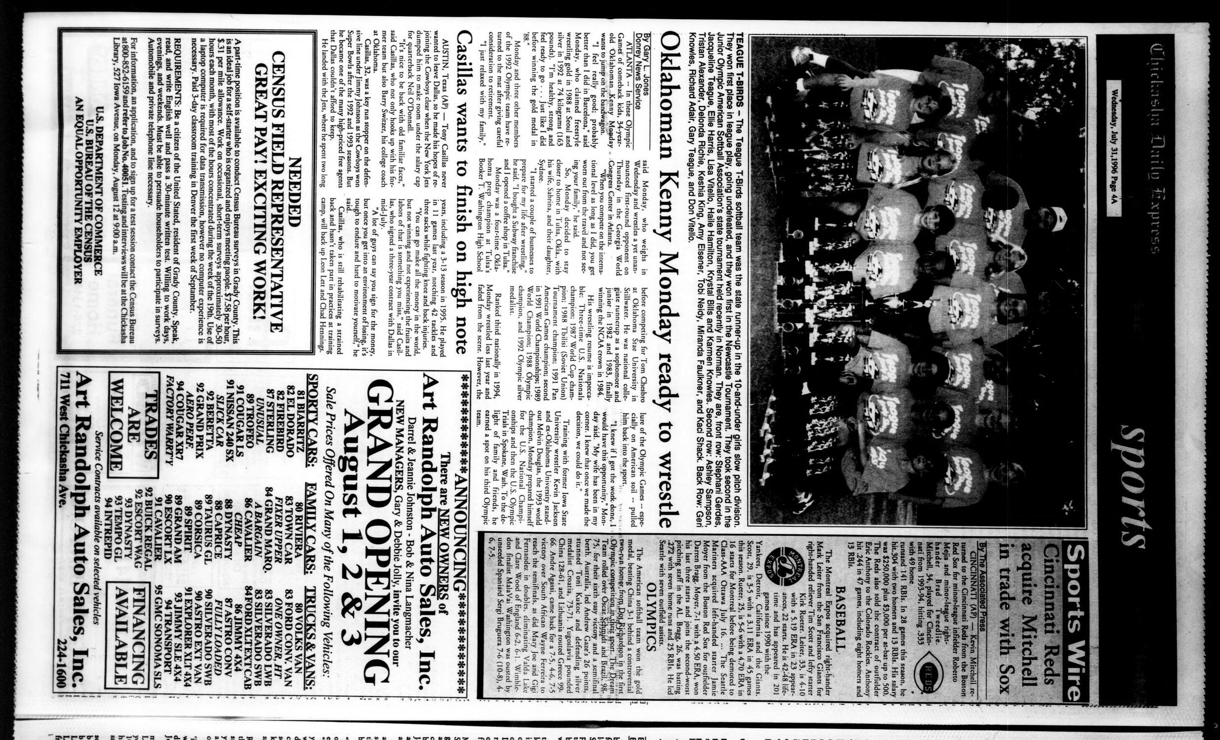 Chickasha Daily Express (Chickasha, Okla.), Vol. [106], No. [109], Ed. 1 Wednesday, July 31, 1996
                                                
                                                    [Sequence #]: 4 of 20
                                                