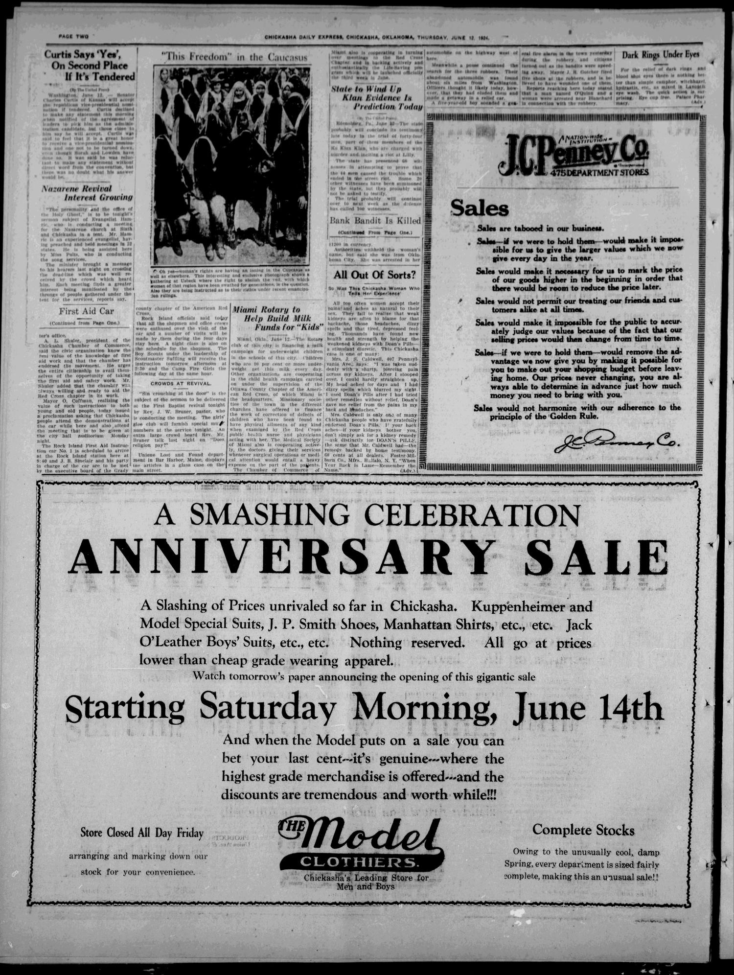 Chickasha Daily Express (Chickasha, Okla.), Vol. 25, No. 48, Ed. 1 Thursday, June 12, 1924
                                                
                                                    [Sequence #]: 2 of 8
                                                