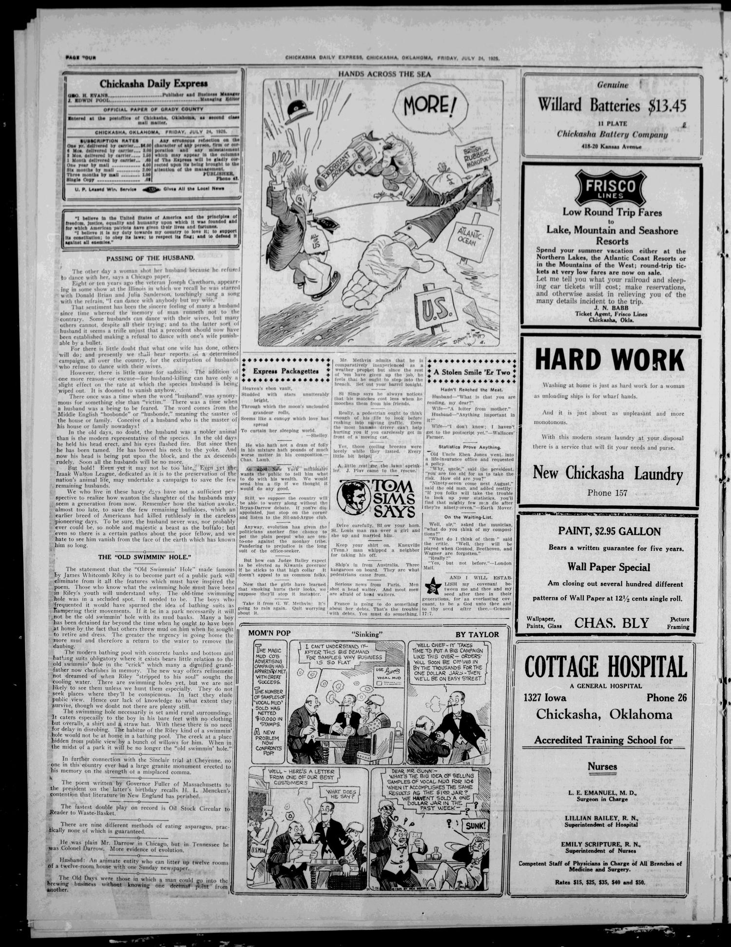 Chickasha Daily Express (Chickasha, Okla.), Vol. 25, No. 86, Ed. 1 Friday, July 24, 1925
                                                
                                                    [Sequence #]: 4 of 8
                                                