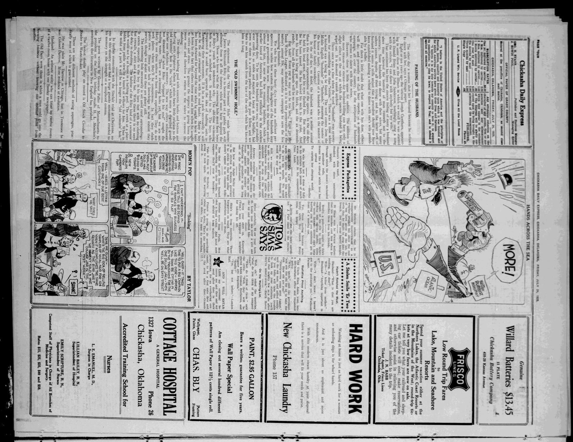 Chickasha Daily Express (Chickasha, Okla.), Vol. 25, No. 86, Ed. 1 Friday, July 24, 1925
                                                
                                                    [Sequence #]: 4 of 8
                                                