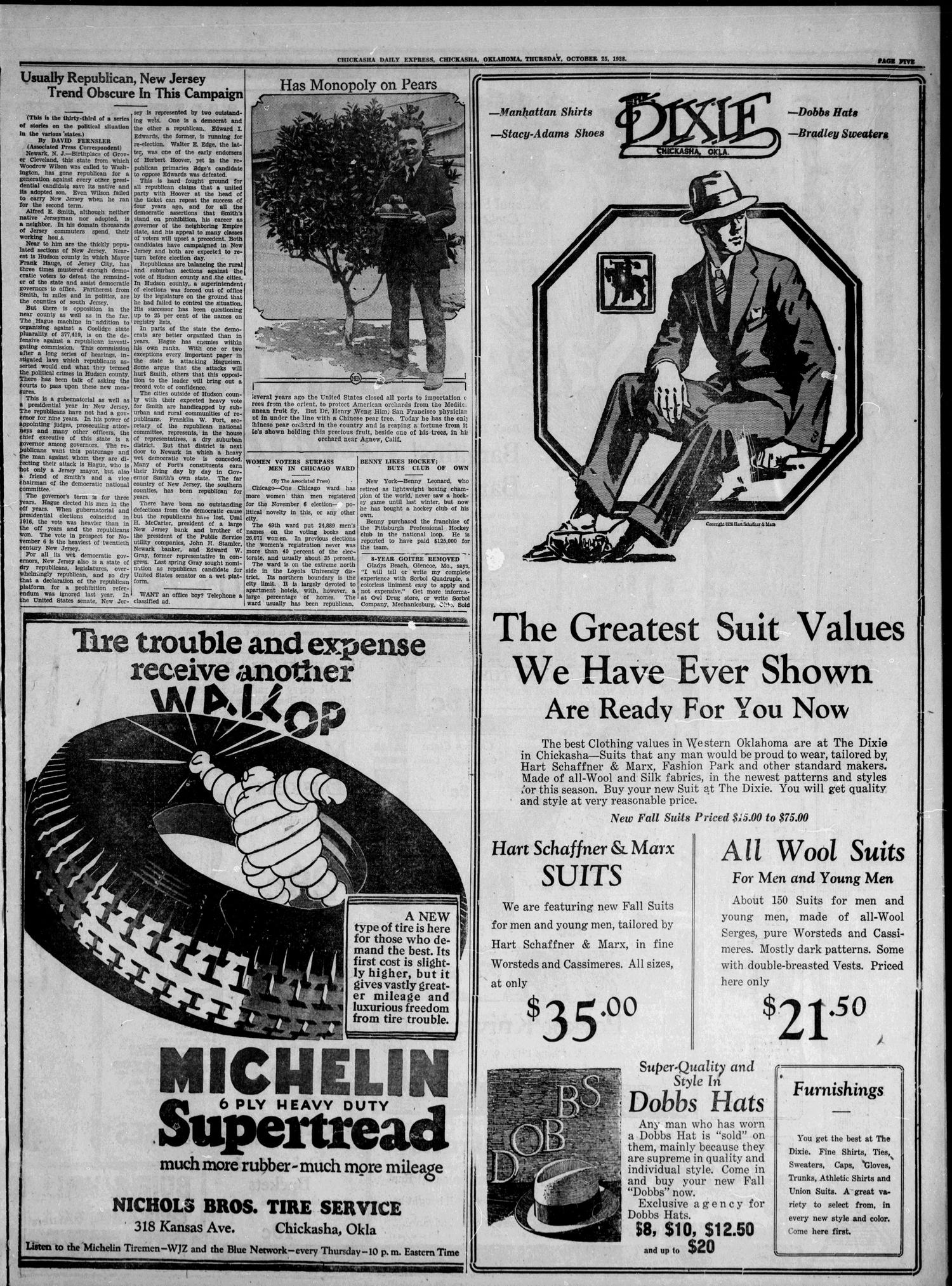 Chickasha Daily Express (Chickasha, Okla.), Vol. 28, No. 183, Ed. 1 Thursday, October 25, 1928
                                                
                                                    [Sequence #]: 5 of 20
                                                