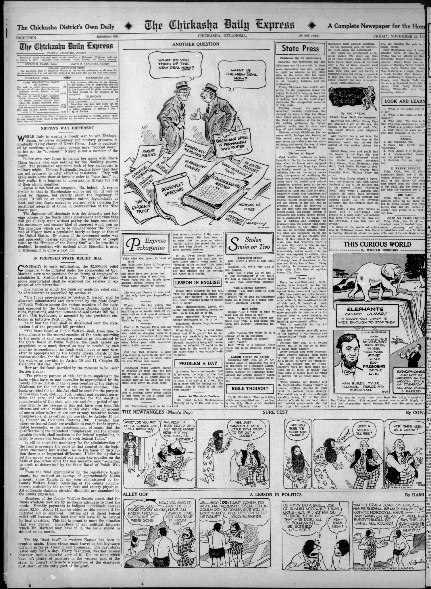 The Chickasha Daily Express (Chickasha, Okla.), Vol. 37, No. 251, Ed. 1 Friday, November 22, 1935
                                                
                                                    [Sequence #]: 18 of 18
                                                