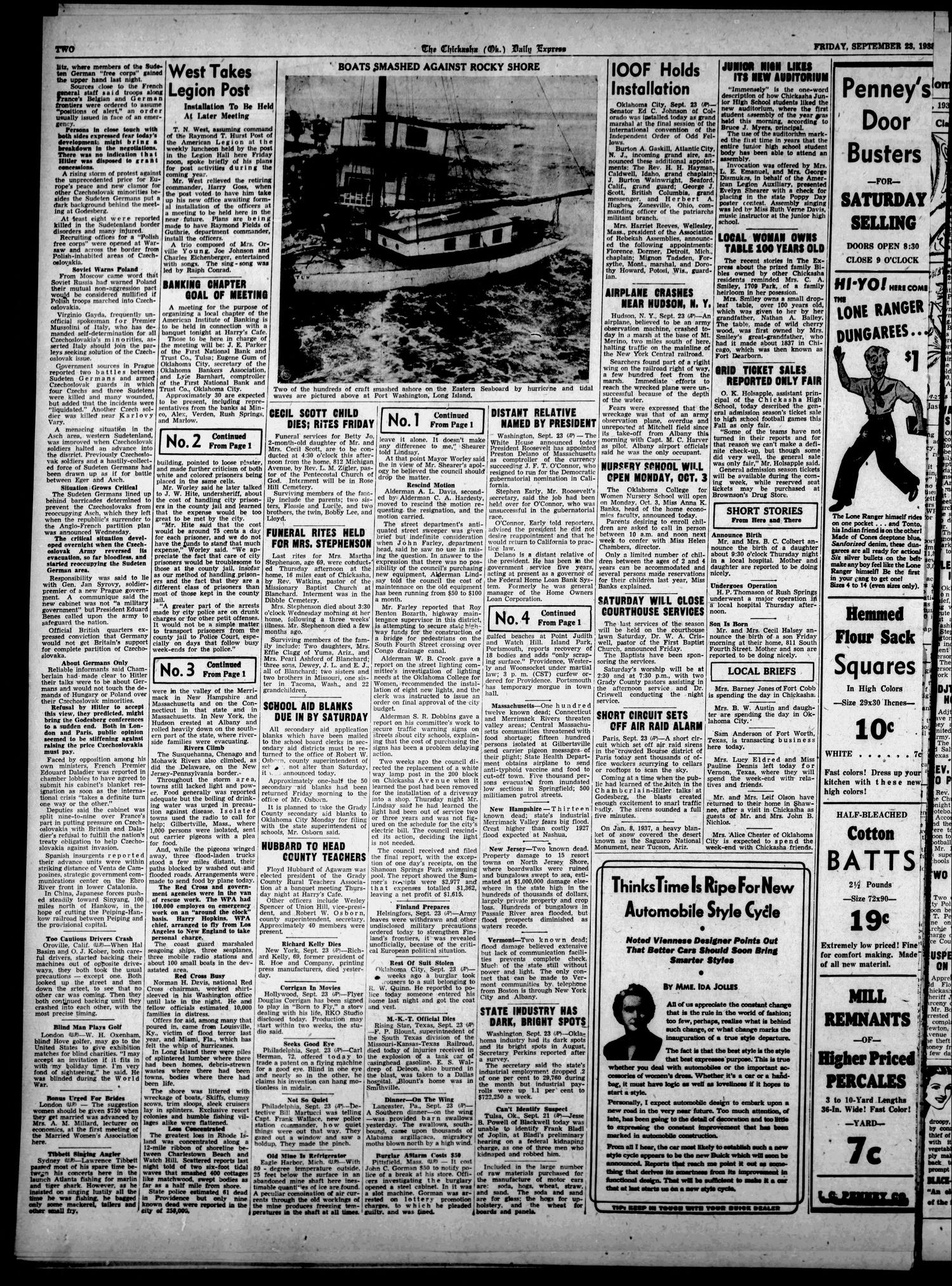 The Chickasha Daily Express (Chickasha, Okla.), Vol. 46, No. 192, Ed. 1 Friday, September 23, 1938
                                                
                                                    [Sequence #]: 2 of 16
                                                