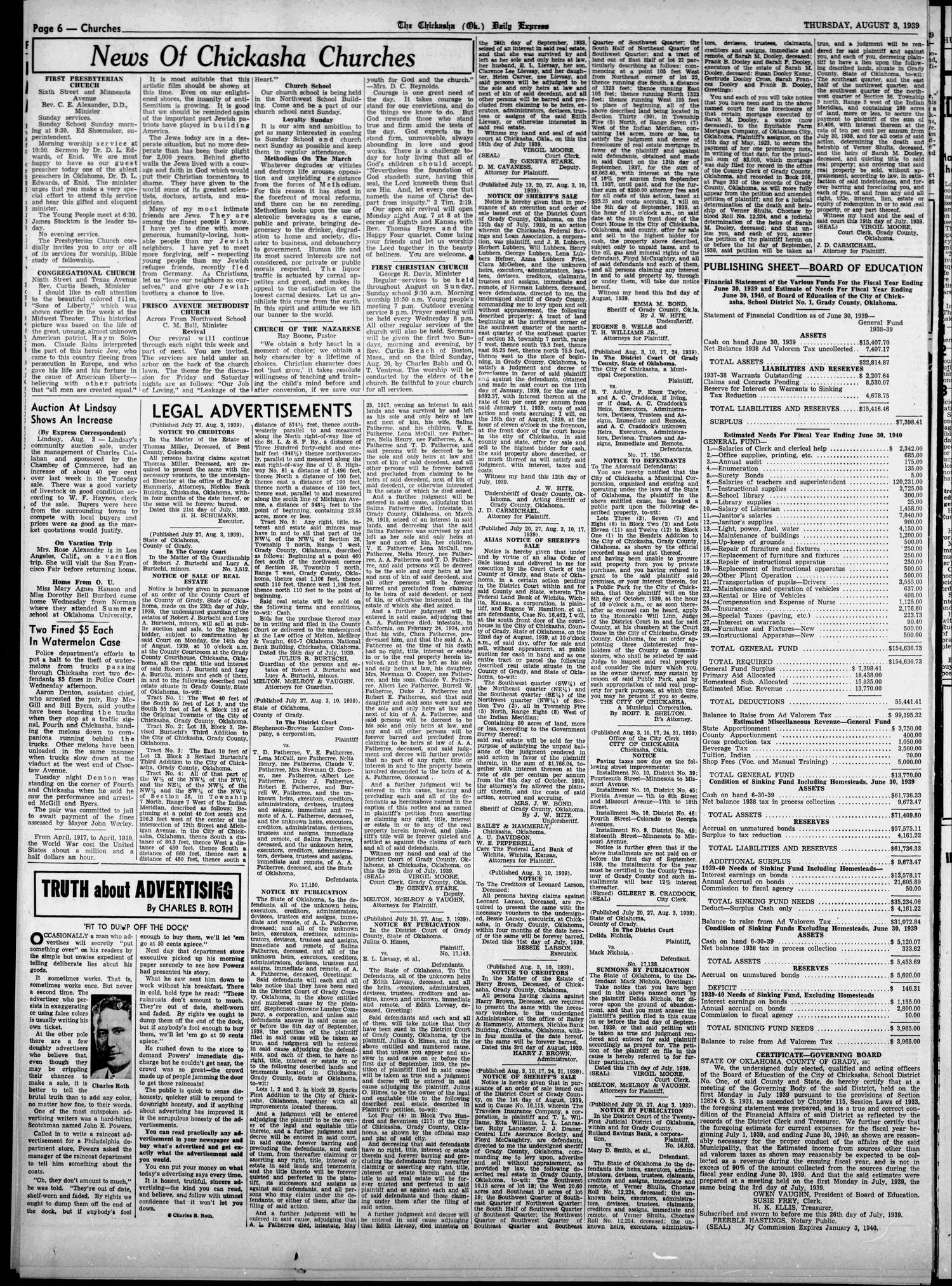 The Chickasha Daily Express (Chickasha, Okla.), Vol. 47, No. 149, Ed. 1 Thursday, August 3, 1939
                                                
                                                    [Sequence #]: 6 of 12
                                                