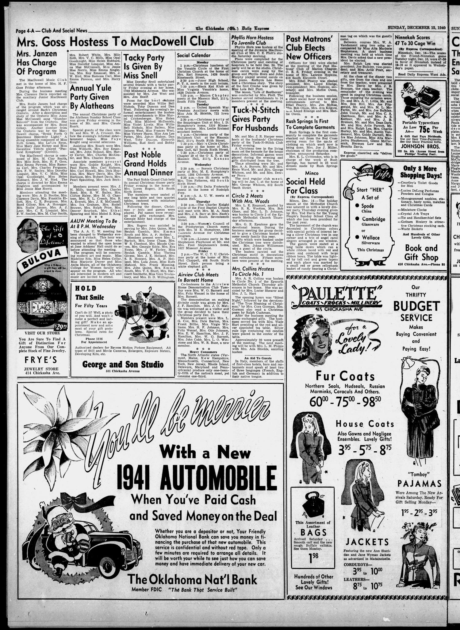 The Chickasha Daily Express (Chickasha, Okla.), Vol. 48, No. 265, Ed. 1 Sunday, December 15, 1940
                                                
                                                    [Sequence #]: 4 of 18
                                                