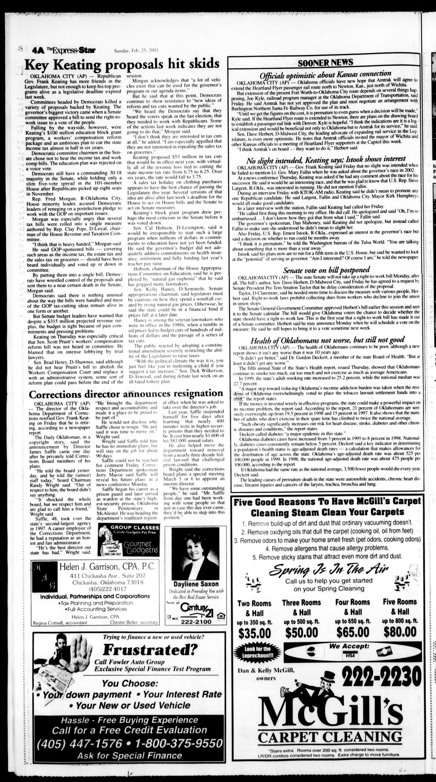 The Express-Star (Chickasha, Okla.), Ed. 1 Sunday, February 25, 2001
                                                
                                                    [Sequence #]: 4 of 26
                                                