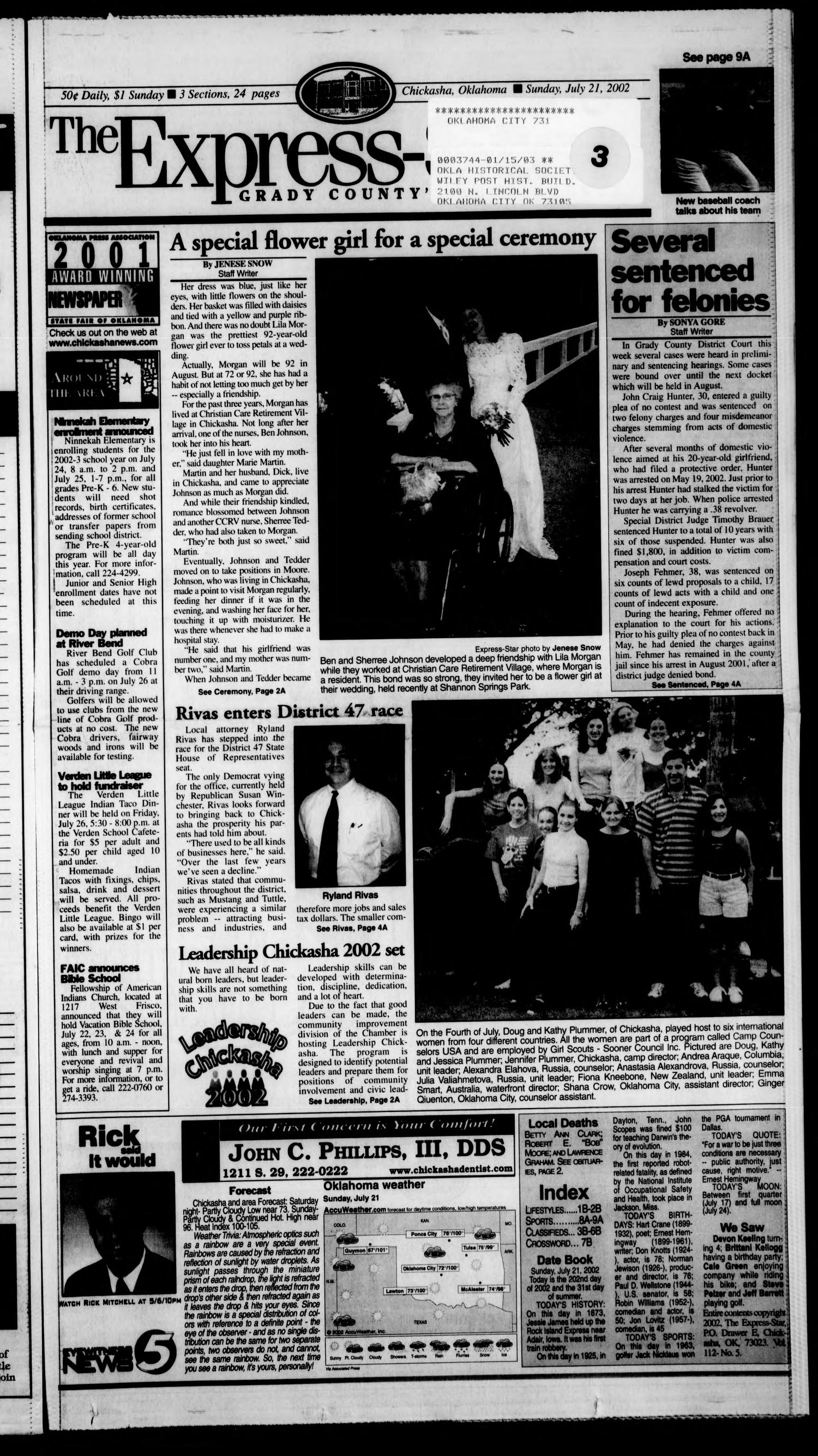 The Express-Star (Chickasha, Okla.), Ed. 1 Sunday, July 21, 2002
                                                
                                                    [Sequence #]: 1 of 24
                                                
