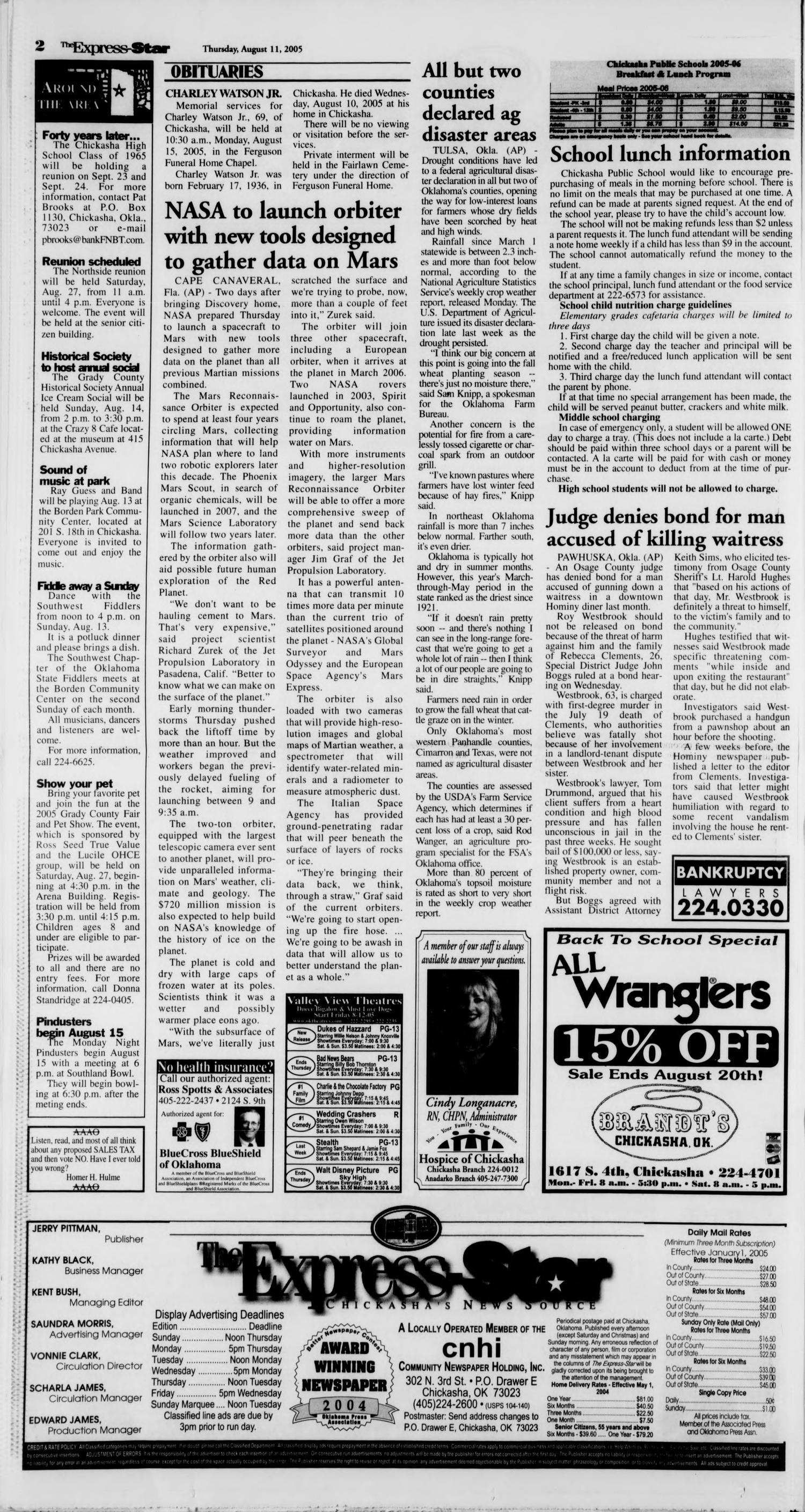 The Express-Star (Chickasha, Okla.), Ed. 1 Thursday, August 11, 2005
                                                
                                                    [Sequence #]: 2 of 12
                                                