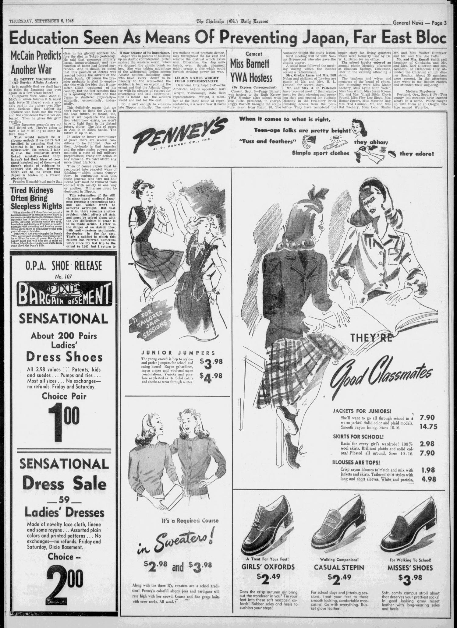 The Chickasha Daily Express (Chickasha, Okla.), Vol. 53, No. 182, Ed. 1 Thursday, September 6, 1945
                                                
                                                    [Sequence #]: 3 of 12
                                                