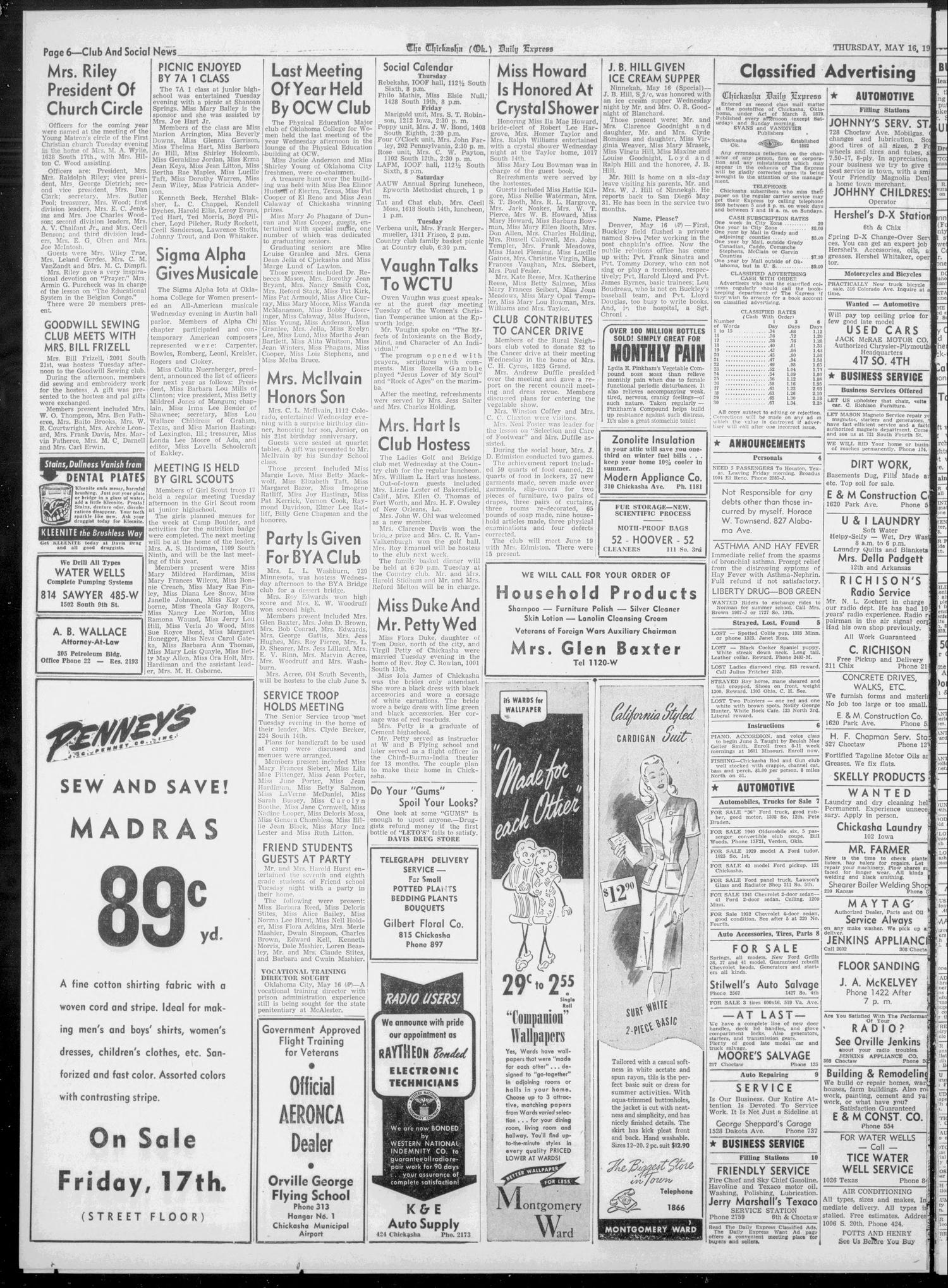 The Chickasha Daily Express (Chickasha, Okla.), Vol. 54, No. 86, Ed. 1 Thursday, May 16, 1946
                                                
                                                    [Sequence #]: 6 of 14
                                                