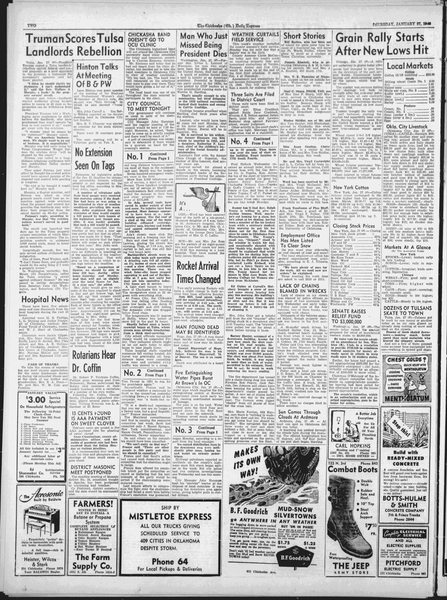 The Chickasha Daily Express (Chickasha, Okla.), Vol. 56, No. 307, Ed. 1 Thursday, January 27, 1949
                                                
                                                    [Sequence #]: 2 of 12
                                                