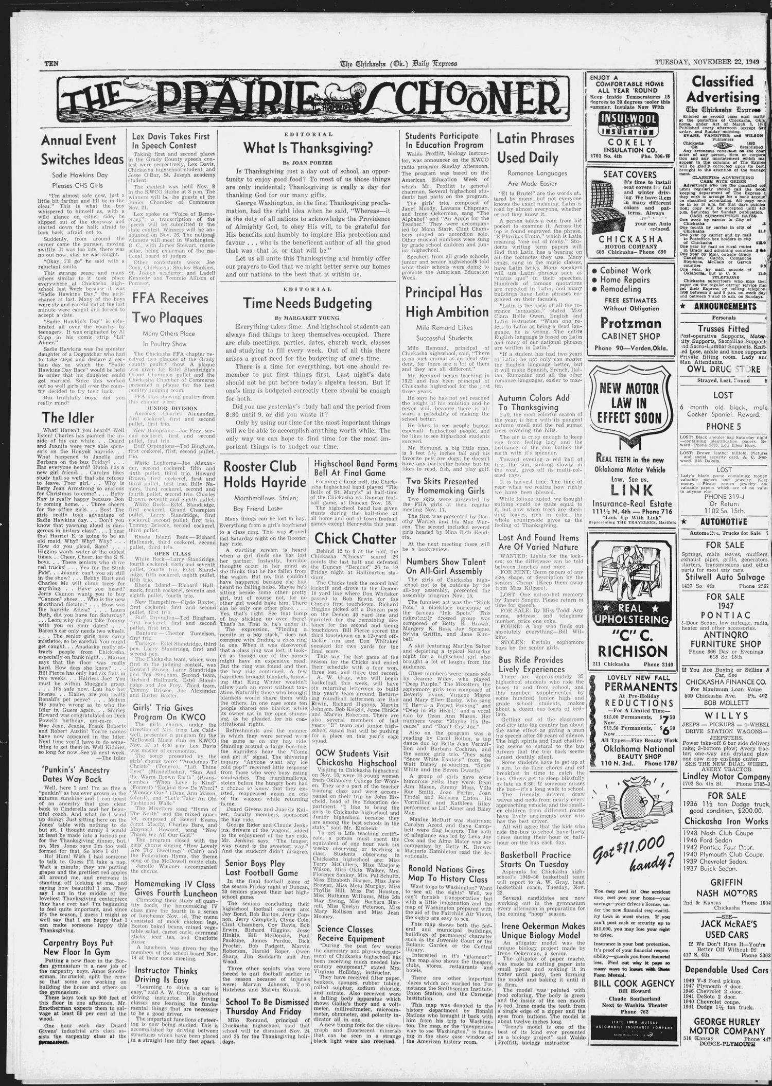 The Chickasha Daily Express (Chickasha, Okla.), Vol. 57, No. 220, Ed. 1 Tuesday, November 22, 1949
                                                
                                                    [Sequence #]: 10 of 12
                                                