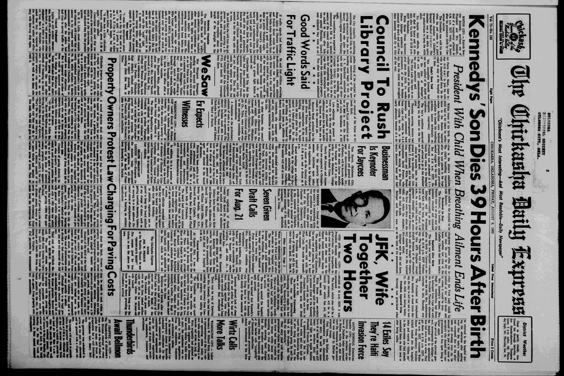 The Chickasha Daily Express (Chickasha, Okla.), Vol. 71, No. 156, Ed. 1 Friday, August 9, 1963
                                                
                                                    [Sequence #]: 1 of 8
                                                