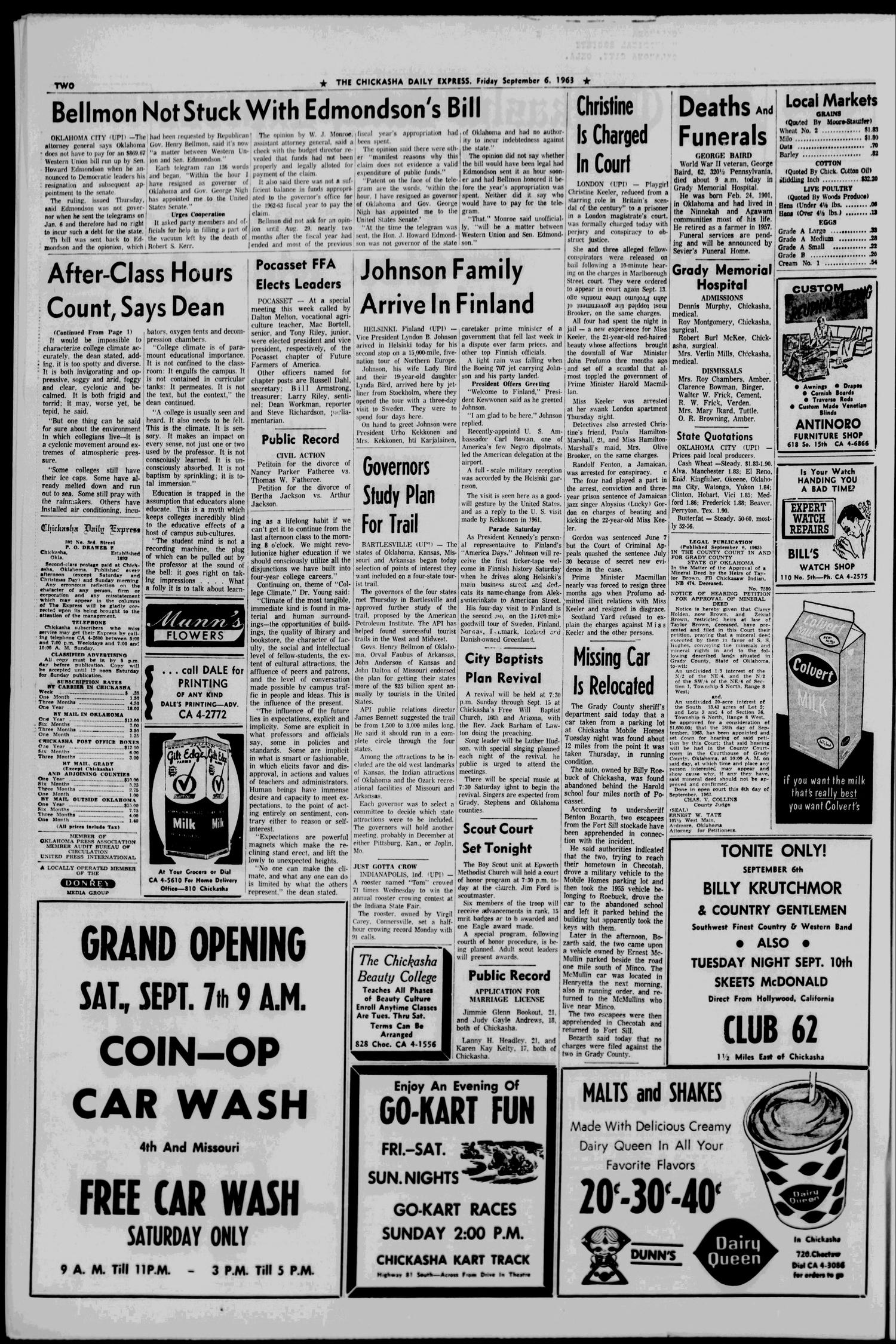 The Chickasha Daily Express (Chickasha, Okla.), Vol. 71, No. 180, Ed. 1 Friday, September 6, 1963
                                                
                                                    [Sequence #]: 2 of 16
                                                