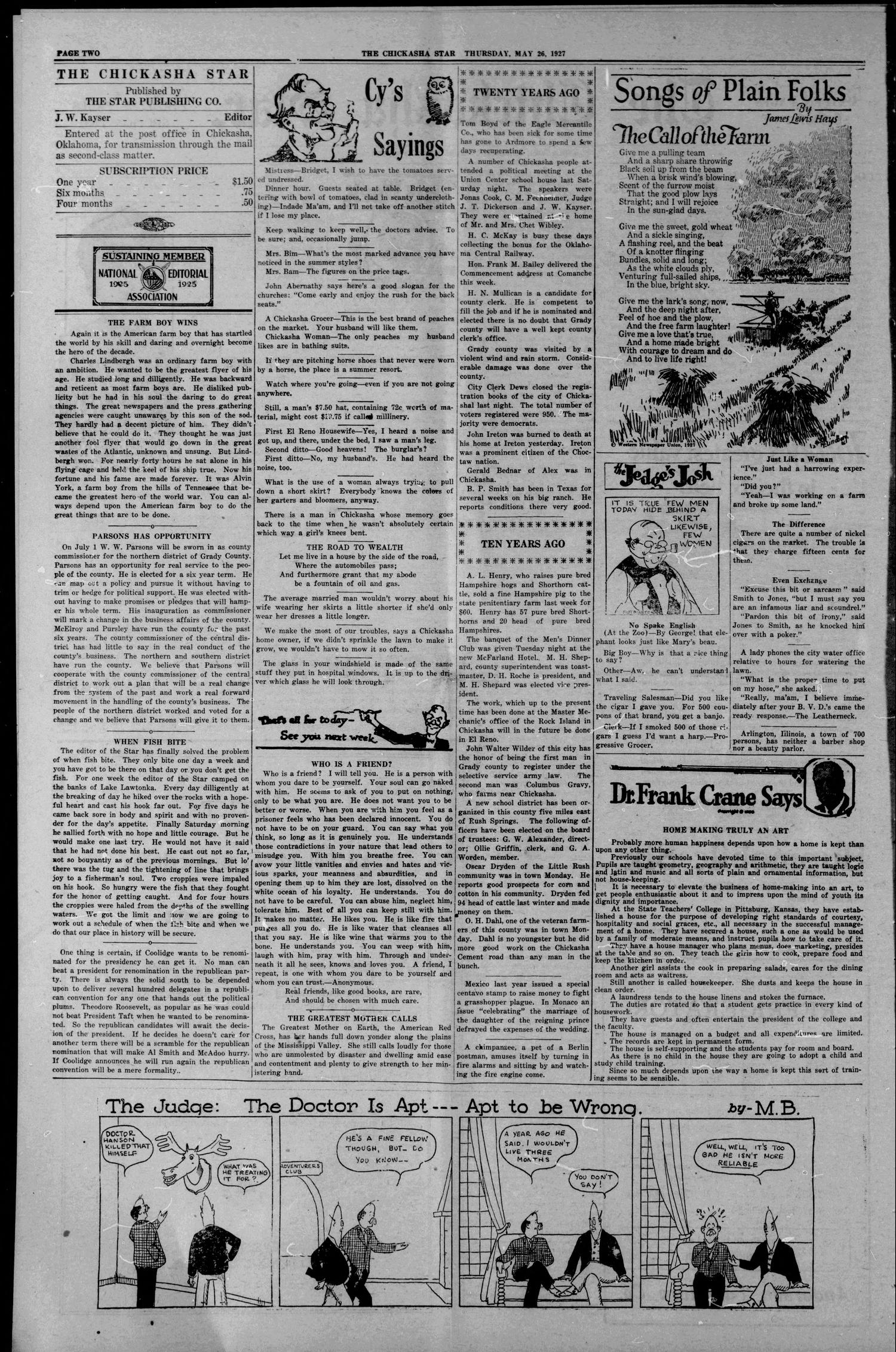 The Chickasha Star. (Chickasha, Okla.), Vol. 27, No. 13, Ed. 1 Thursday, May 26, 1927
                                                
                                                    [Sequence #]: 10 of 16
                                                