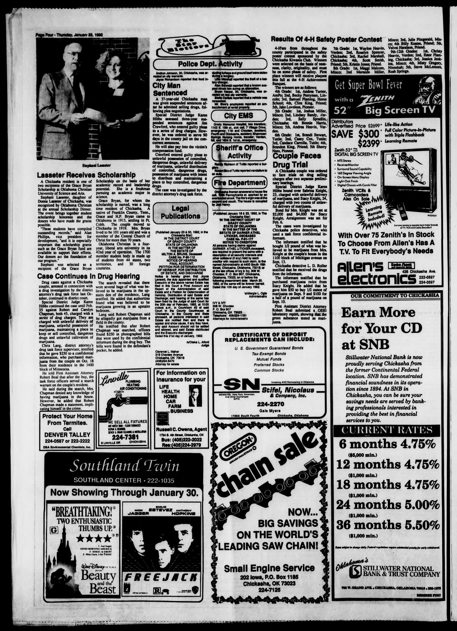The Chickasha Star (Chickasha, Okla.), Vol. 90, No. 44, Ed. 1 Thursday, January 23, 1992
                                                
                                                    [Sequence #]: 4 of 18
                                                